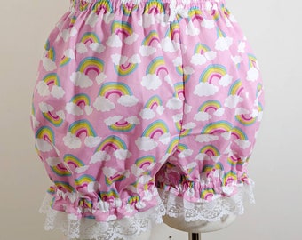 Pastel rainbow and clouds mini sweet lolita fairy kei fairykei bloomers shorts adult woman size small-plus size