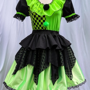 VK Freakshow UV reactive green harlequin clown kei clowncore clown Halloween costume dress small to plus size