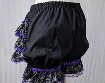 Spiderweb witch fancy ruffle short mini bloomers-- gothic goth adult women, small to plus size