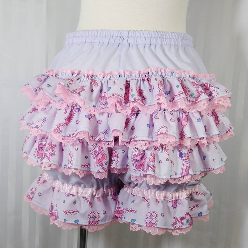 Menhera fancy ruffle short mini bloomers Yami kawaii fairy decora pop kei, adult women, small to plus size image 3