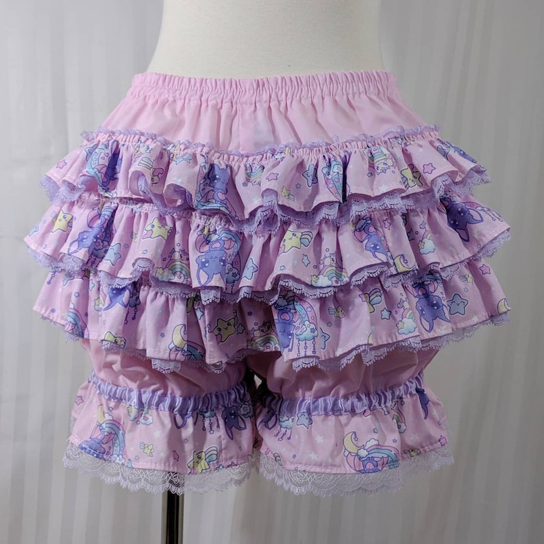 kawaii fairy decora pop kei small to plus size adult women Cute bat melty moon fancy ruffle short mini bloomers-