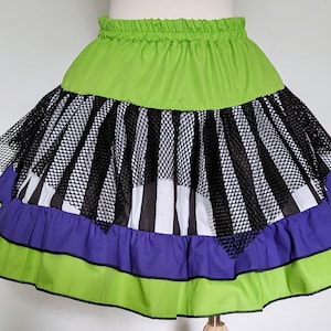 Neon green, purple, and black stripe goth clowncore skirt adult small to plus size