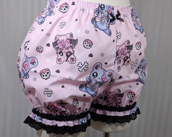 Kawaii fairy pastel goth bear bat skulls micro mini lolita bloomers adult--small to plus size