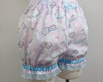 Kawaii fairy kei rainbow pastel sky drip melty moon galaxy shooting star micro mini lolita bloomers adult--small to plus size