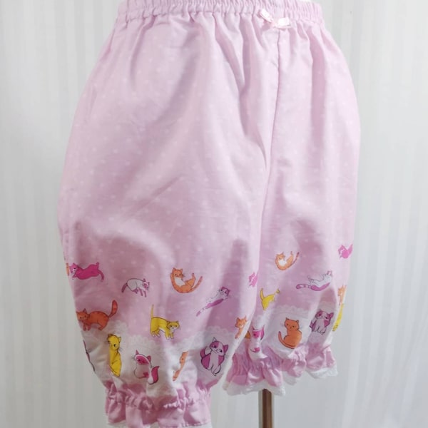 Cute kitty cat sweet kawaii lolita polkadot pink cream above the knee bloomers small to plus size