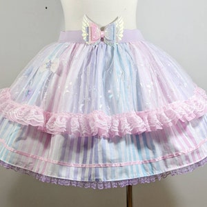 Pastel rainbow stripe star candy girl skirt fairy kei sweet pop lolita small to plus size