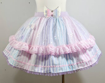 Pastel rainbow stripe star candy girl skirt fairy kei sweet pop lolita small to plus size