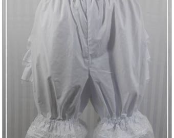 White fancy ruffle knee length bloomers steampunk lolita adult women