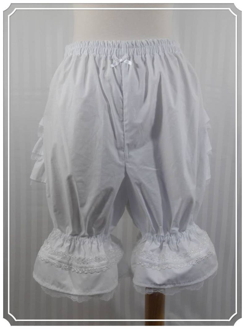 White fancy ruffle knee length bloomers steampunk lolita adult women image 1