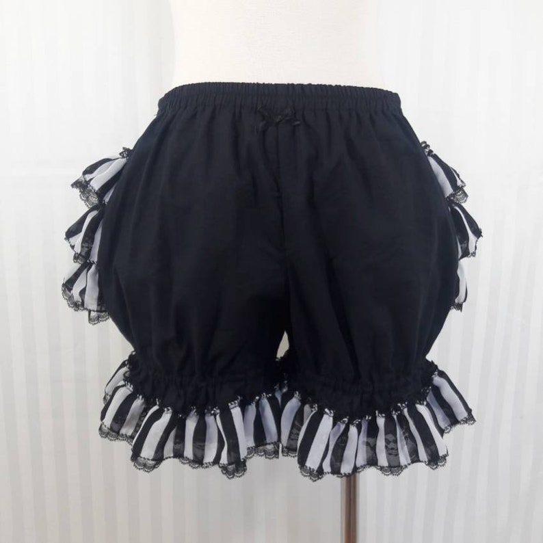 Black Chiffon Stripe Fancy Ruffle Short Bloomers Steampunk Lolita Adult ...
