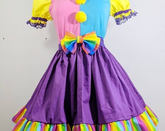 VK Freakshow harlequin clown kei clowncore rainbow stripe clown Halloween costume dress small to plus size