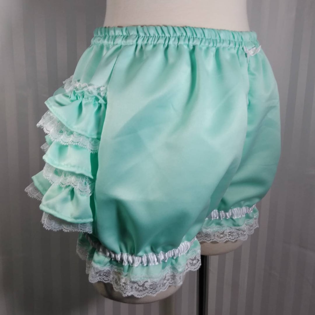 Satin Burlesque Fancy Ruffle Short Bloomers With White Lace Steampunk