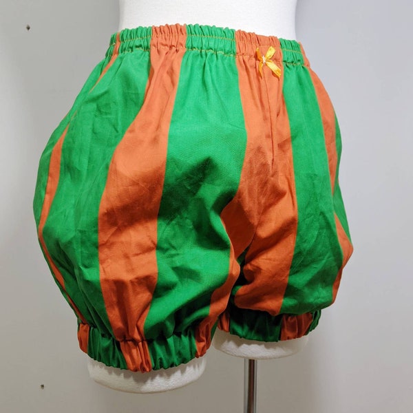 Orange and green stripe pumpkin shorts micro mini bloomers adult women, small to plus size