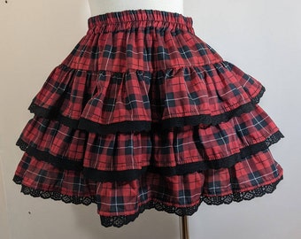 Punk lolita plaid ruffle skirt punk lolita adult--small to plus size