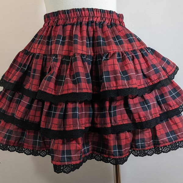 Punk lolita plaid ruffle skirt punk lolita adult--small to plus size