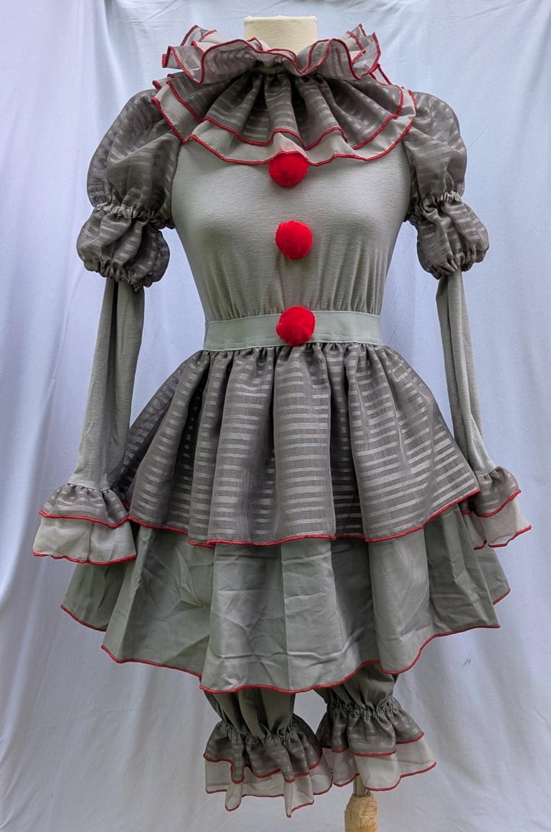 Vestido de disfraz de payaso gris de Halloween de VK Freakshow, talla pequeña a grande imagen 2
