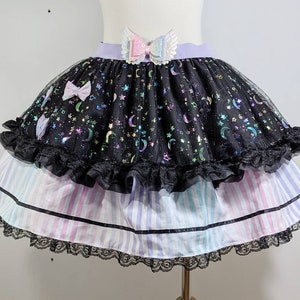 Pastel goth rainbow stripe star candy girl skirt fairy kei sweet pop lolita small to plus size