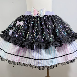 Pastel goth rainbow stripe star candy girl skirt fairy kei sweet pop lolita small to plus size