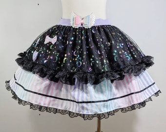 Pastel goth rainbow stripe star candy girl skirt fairy kei sweet pop lolita small to plus size