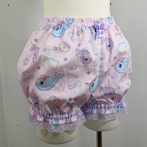 Kawaii fairy pastel kei rainbow narwhal micro mini lolita bloomers adult--small to plus size