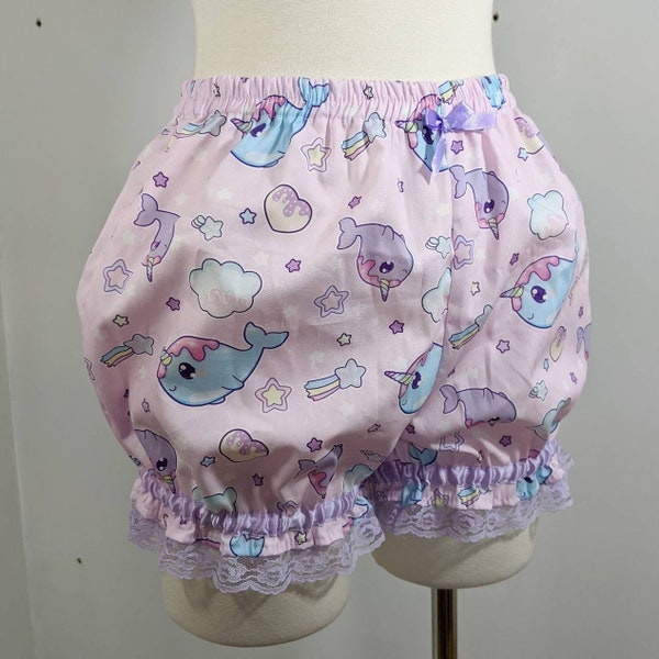 Kawaii fairy pastel kei rainbow narwhal micro mini lolita bloomers adult--small to plus size