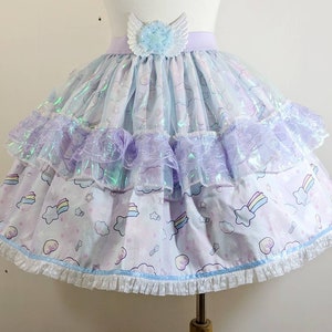 Pastel rainbow galaxy star candy girl skirt fairy kei sweet pop lolita small to plus size