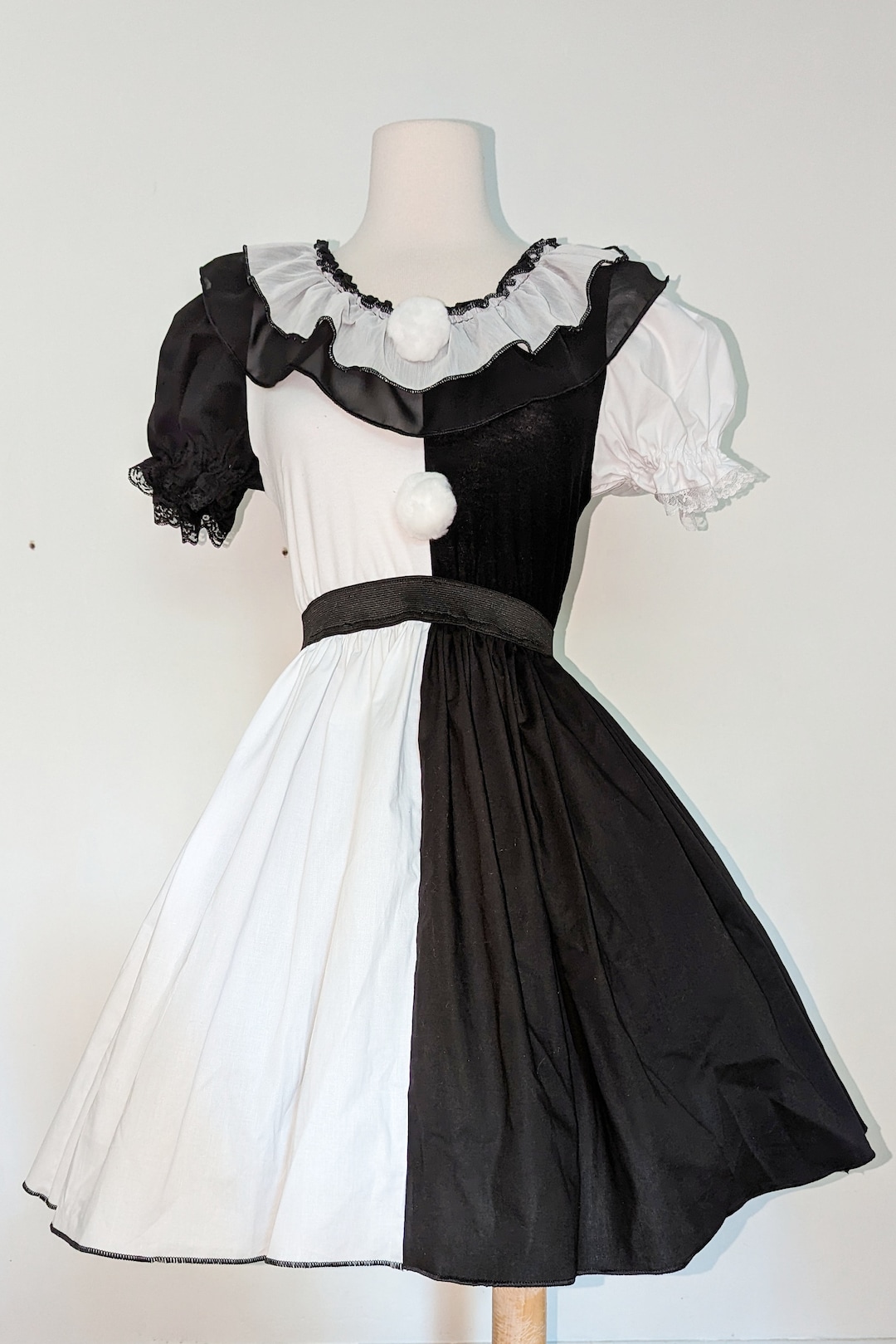 black clown dress VK Freakshow Creepy Black and White Monochrome Clown Kei Clowncore Clown  Halloween Costume Dress Small to Plus Size