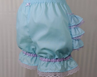 Light blue fancy ruffle short mini bloomers fairy decora pop kei adult women small to plus size