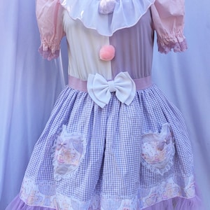 VK Freakshow arlequin violet pastel vichy clown kei clowncore clown robe costume d&#39;Halloween L/XL