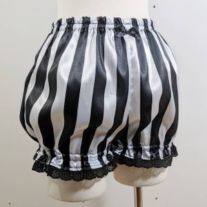 Mini black and white satin stripe burlesque bloomers striped steampunk adult unisex small to plus size