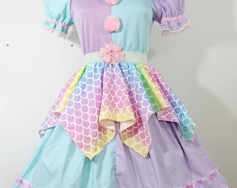 VK Freakshow harlequin pastel dragon mermaid scales dress / fairy kei / clown core / small to plus size