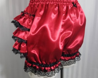 Satin burlesque fancy ruffle short bloomers with black lace steampunk lolita adult women