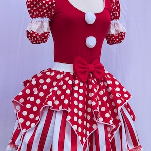 VK Freakshow harlequin babydoll red polka stripe dot clown kei clowncore clown Halloween costume dress