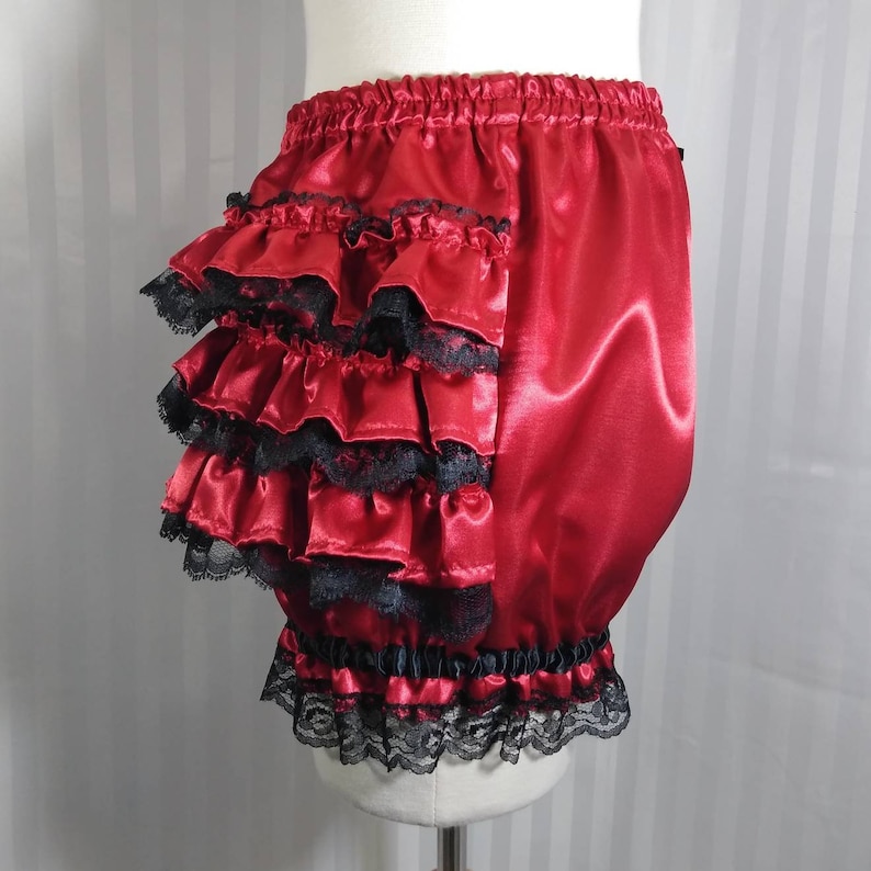 Short Ruffled Bloomers Satin Burlesque Fancy Ruffle Short Bloomers With Black Lace Steampunk ...