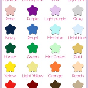 Pode incluir: Uma carta de cores com 24 cores diferentes representadas por estrelas. As cores est&atilde;o dispostas em quatro filas de seis estrelas cada. As cores incluem rosa quente, rosa chiclete, rosa, rosa claro, rosa, roxo, roxo claro, cinza, azul marinho, azul royal, azul menta, azul claro, verde ca&ccedil;a, verde, verde menta, dourado, amarelo, amarelo claro, laranja, p&ecirc;ssego, vermelho, bord&ocirc;, marrom, bege, preto, branco e marfim.