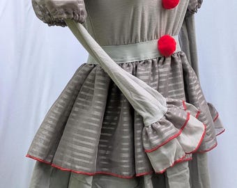 Vestido de disfraz de payaso gris de Halloween de VK Freakshow, talla pequeña a grande