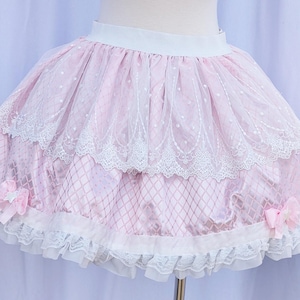 Pink ruffle skirt with white lace sizes small to plus