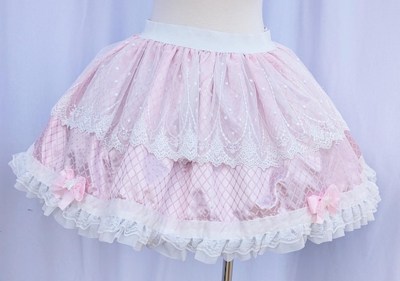 Pink Ruffle Skirt With White Lace Sizes Small to Plus - Etsy