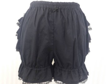 Zwarte mooie korte bloeiers met ruches steampunk lolita volwassen vrouwen