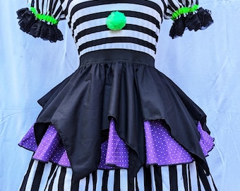 VK Freakshow harlequin UV reactive green purple stripe clown kei clowncore clown Halloween costume dress small to plus size