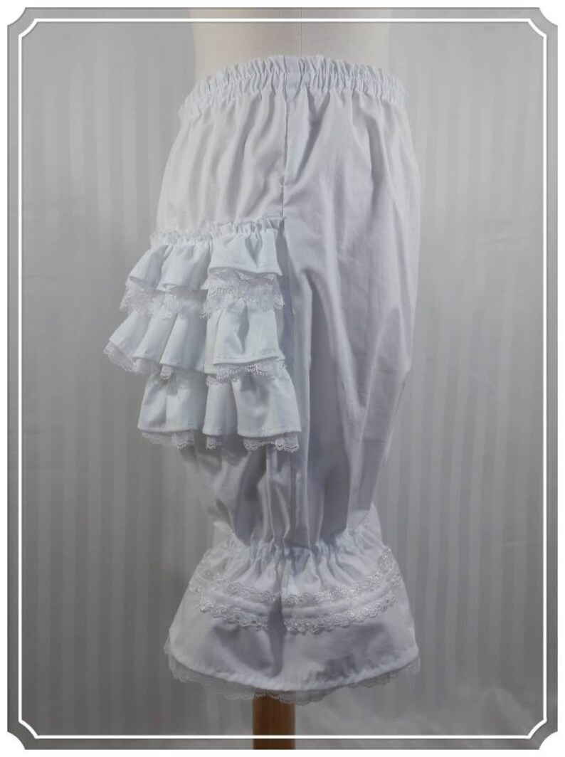 White fancy ruffle knee length bloomers steampunk lolita adult women image 2