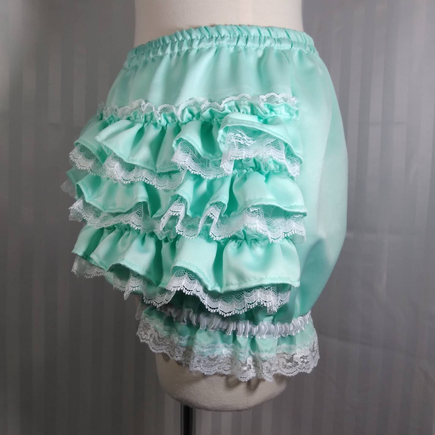 Satin Burlesque Fancy Ruffle Short Bloomers With White Lace Steampunk ...