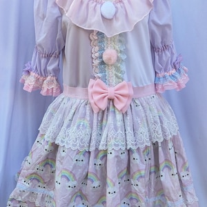 VK Freakshow arlequin pastel arc-en-ciel de clown clown kei clowncore robe de costume d&#39;Halloween grande taille