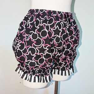 Black white and pink stars micro mini clown jester bloomers small to plus size