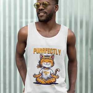 Cat Yoga Tank Top, Purrfectly Feline Meditation Pose Shirt, Kitty Tank, Unisex Jersey Tank, Cute Cat Shirt, Animal Lover Gift