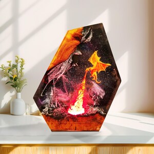 Volcano Dragon Castle Epoxy Resin Lamp – Movie Special Effects Night Light, Handmade Home Decor Lamp