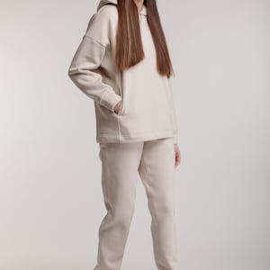 Milk Womens Tracksuit, Casual Hoodie Jogger Set, Cozy Fall Winter Loungewear