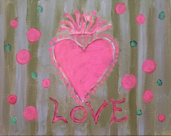 Heart valentine painting, original painting, whimsical art