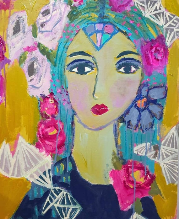 Lady painting woman painting floral headdress modern boho Etsy