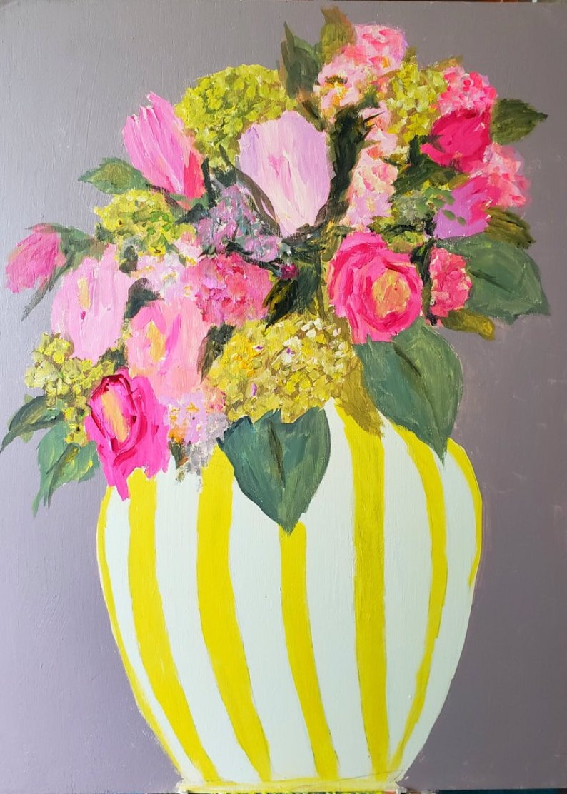 Yellow Striped Vase Roses Bouquet Original Etsy
